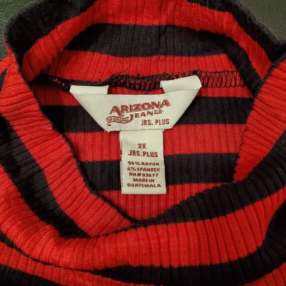 Arizona Long-Sleeve Mockneck Ribbed Red Black Stripe T Juniors Plus Size 2X - Picture 5 of 5
